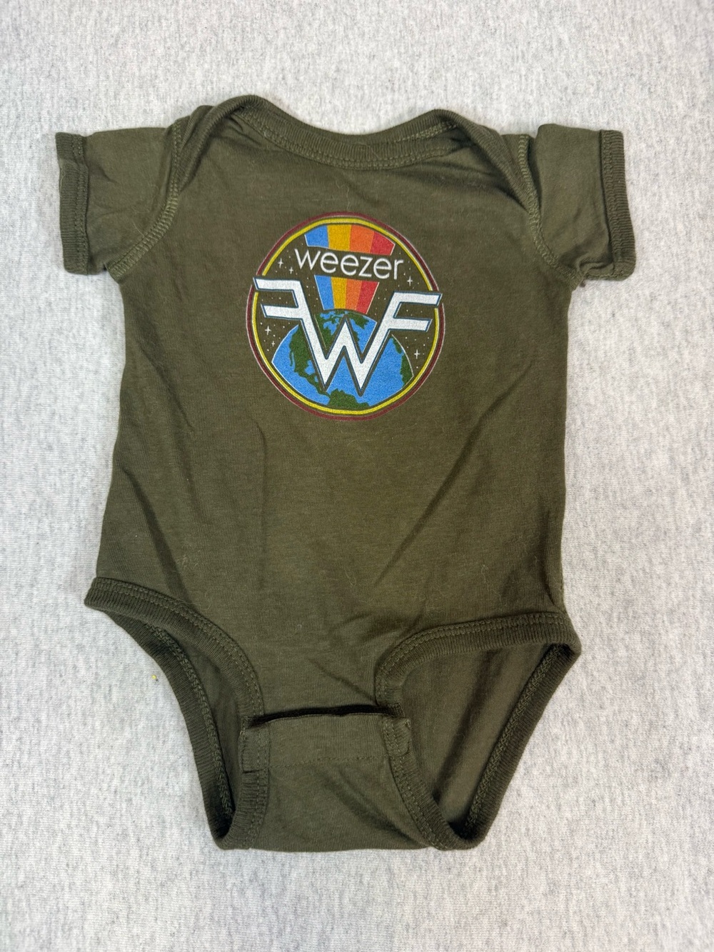 Weezer Band Logo Baby Onesie - Olive Green - 0–3 Months